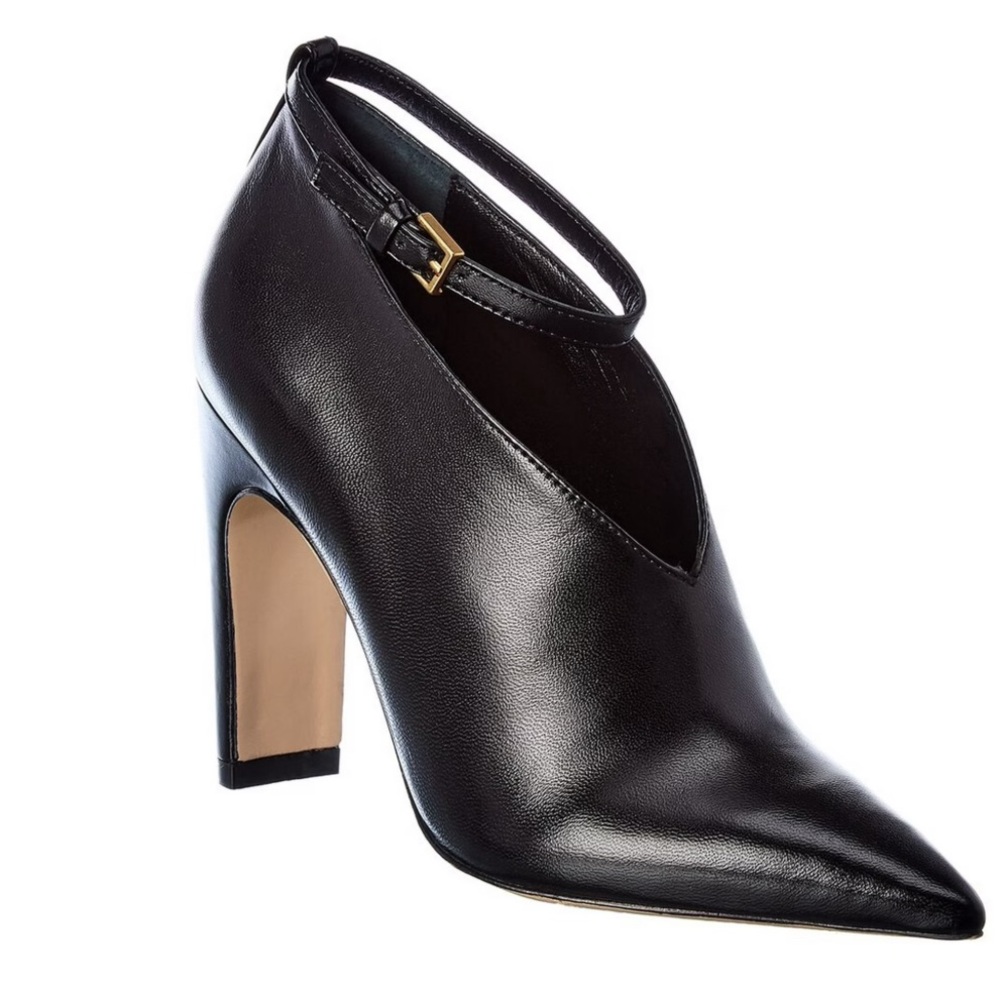 Schutz Daria Black Leather Pointed Toe High Heel Bootie Ankle Strap Pump